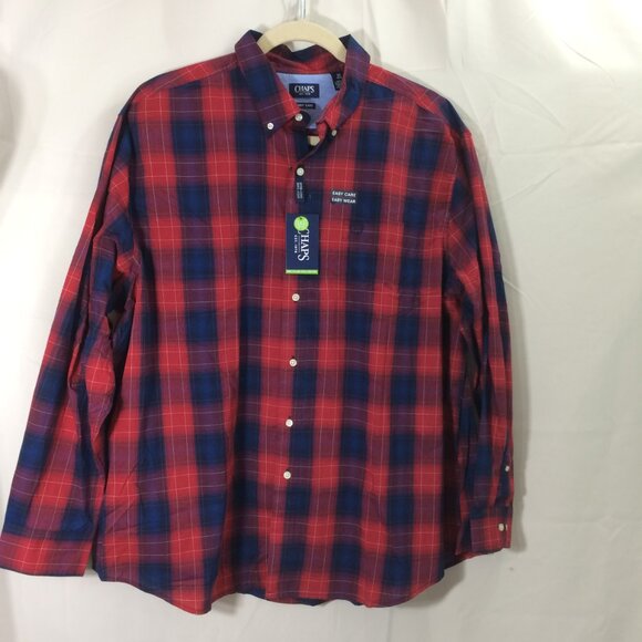 NEW Chaps Mens Button Down Shirt Casual Red Blue Plaid Cotton Blend Size 3X - Picture 5 of 6